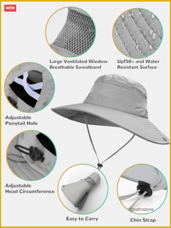 UPF 50+ Sun Hat with Ponytail Hole - Waterproof Fishing Hiking Hat main image 6